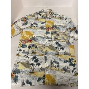 Vintage Campia Moda Mens Medium Tropical‎ Island Cruise Print Short Sleeve Shirt